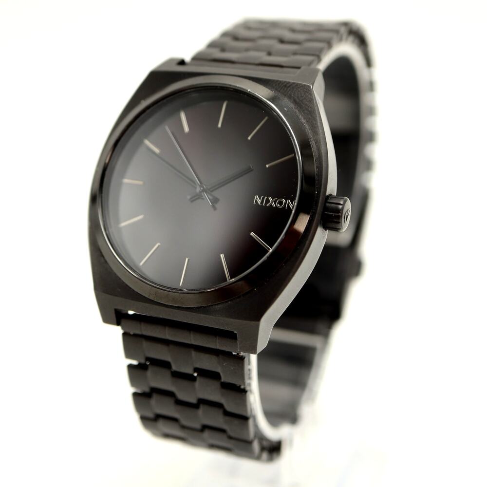 Nixon Time Teller All Black Men's 38mm Watch Metal Stretch Band w New Battery